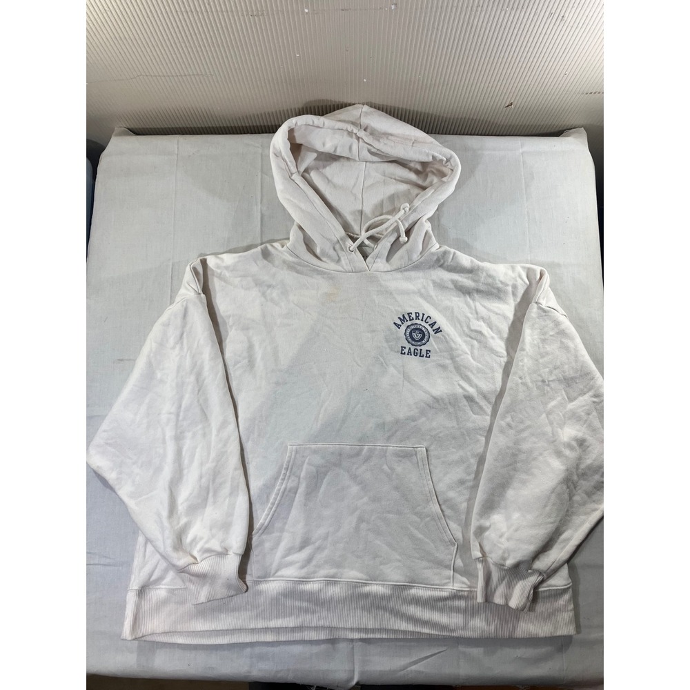 American Eagle Cream Graphic Hoodie Pullover Sweatshirt Womens Size S/P